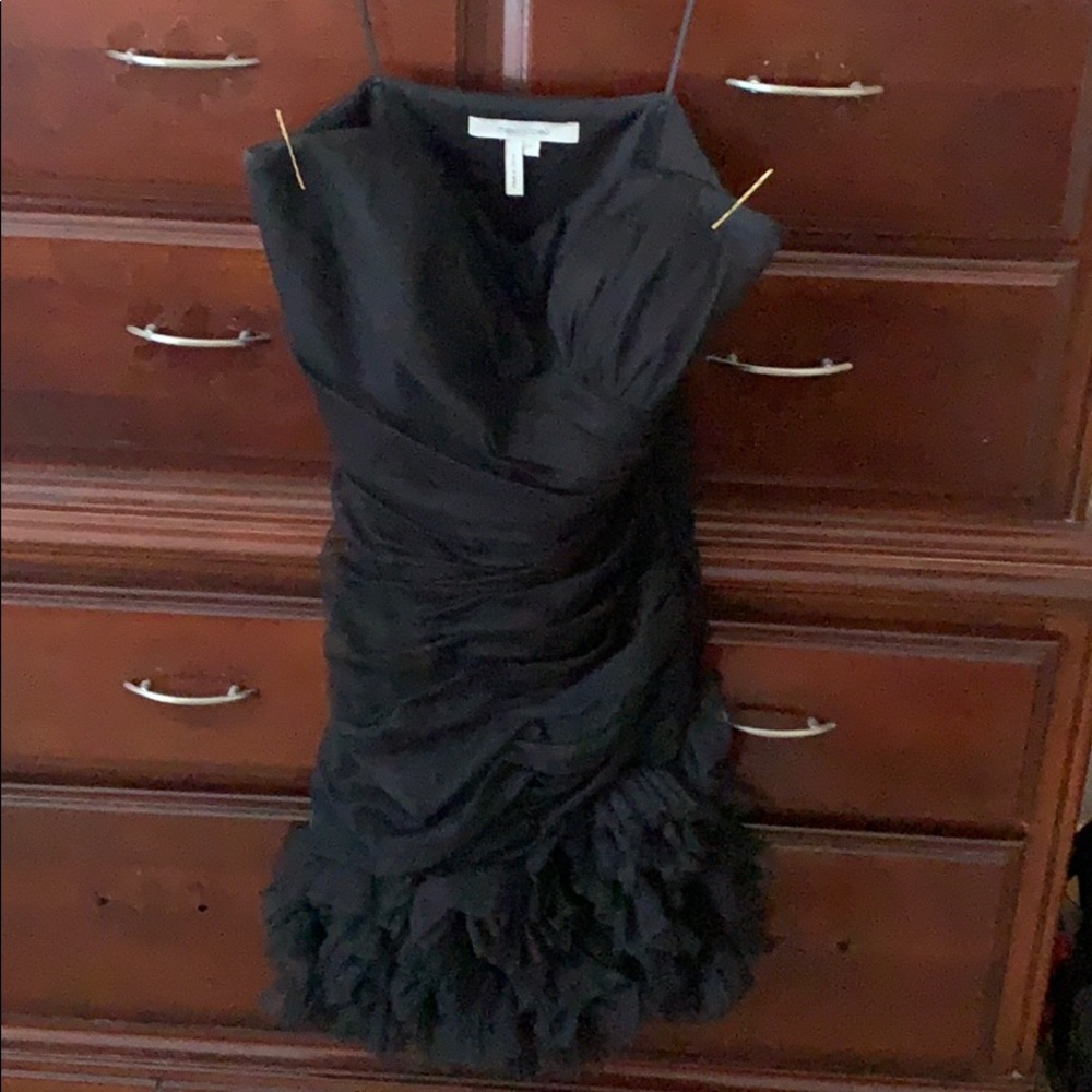 BCBG black ruffle cocktail dress
